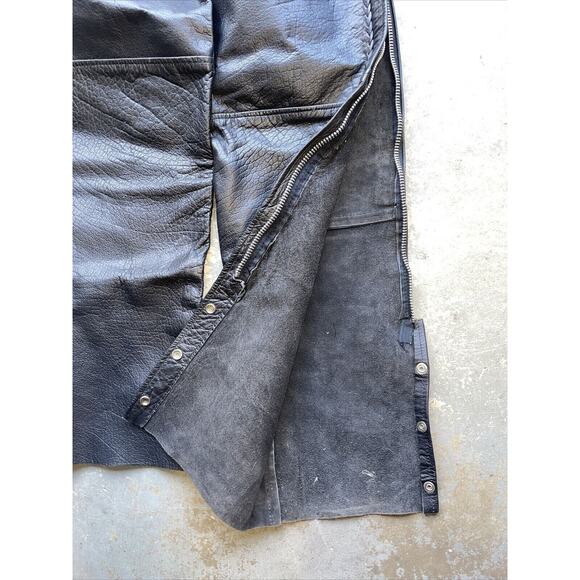 Hot Leathers Unisex Top Grain Black Leather Braided Trim Chaps Sz Small - Picture 6 of 7